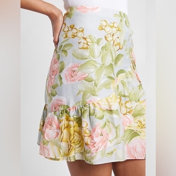 Express Asymmetrical Ruffle Floral Mini Skirt - Picture 3 of 9